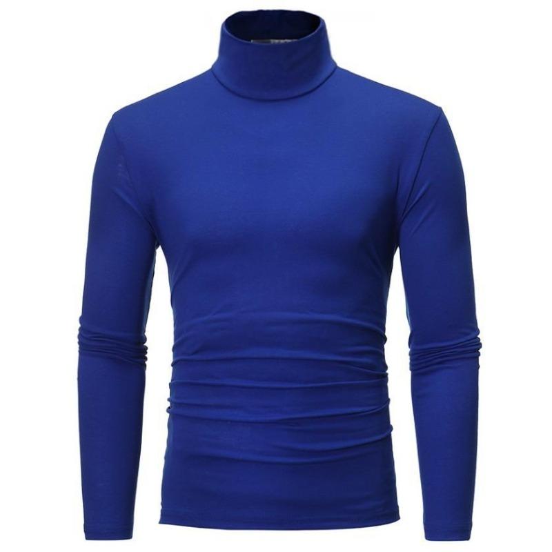 Men's Solid Color Long Sleeve T-Shirt Casual Basic High Neck Design Bottom Shirt Plus Size