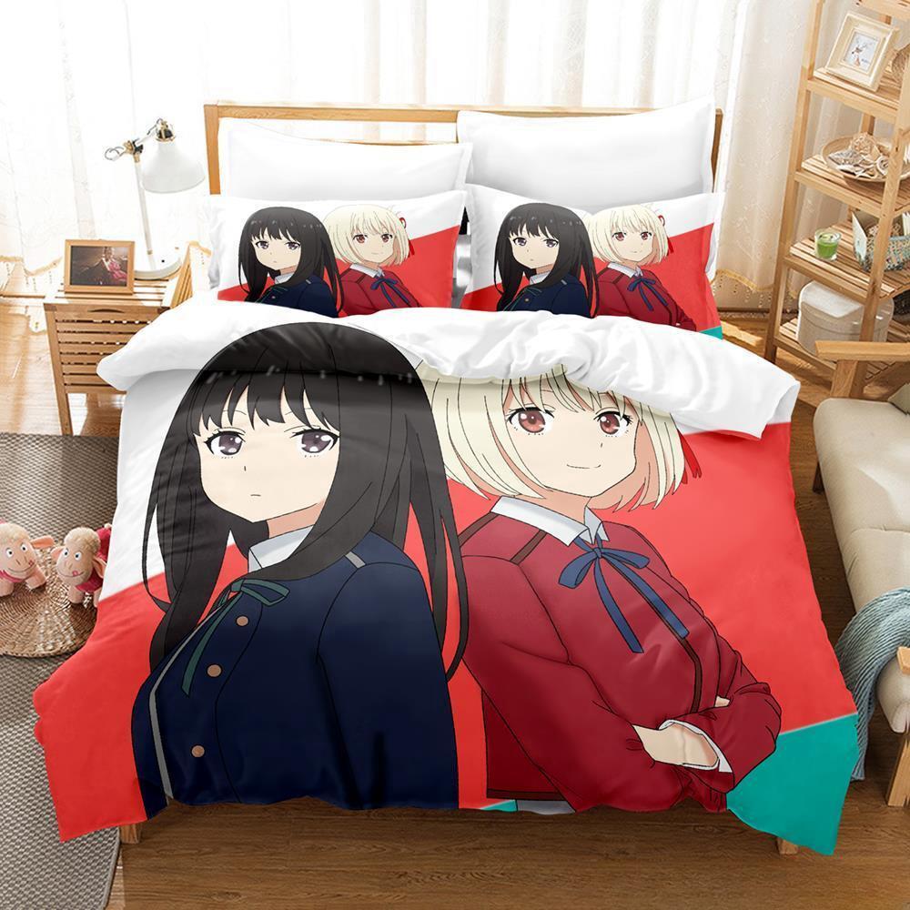 

3D Print Anime Kawaii Girl Lycoris Recoil Bedding Set Single Twin Full Queen King Size Bed Set Adult Kid Bedroom Duvetcover Sets EU Single(135*200cm)3pcs