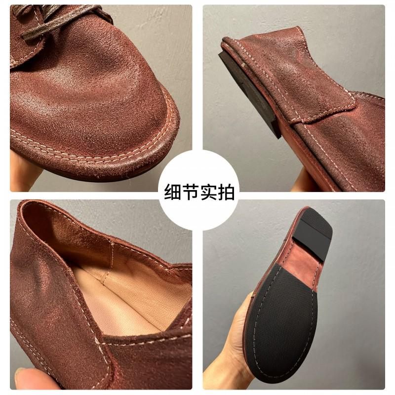 Mens Handcrafted Vintage Loafer Shoes With Suede Finish Genuine Horsehide Upper Round Toe Lace-Up Low Heel Leather Sole