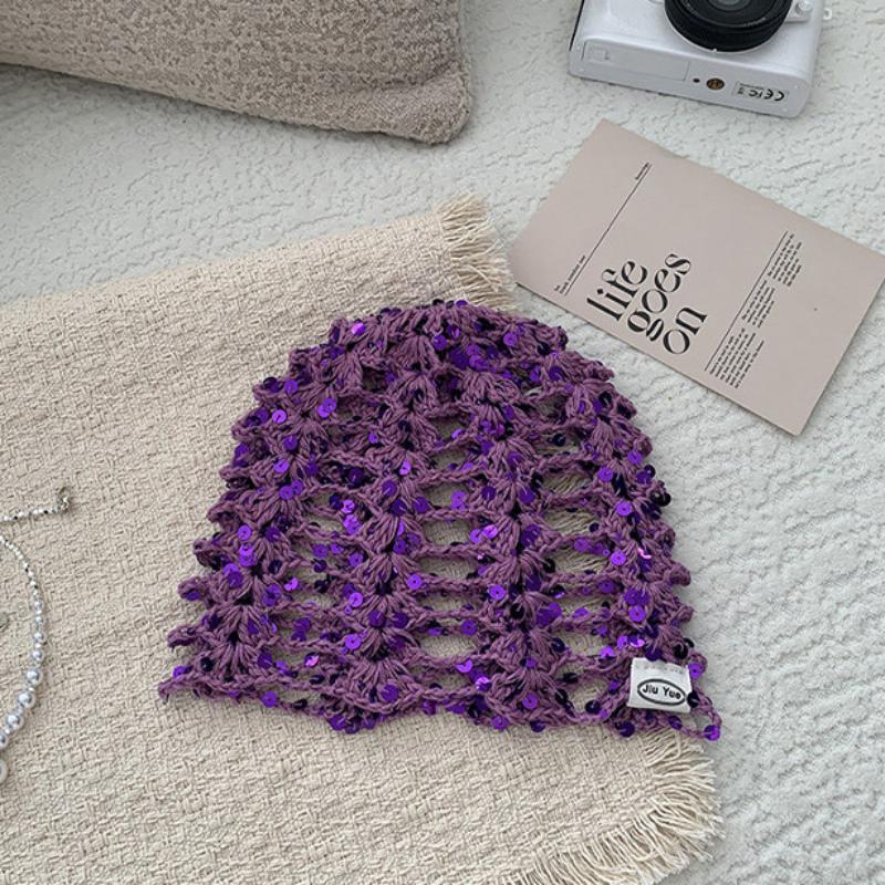 Versatile Sequined Knit Beanie and Triangle Scarf Belt Set for Fashionable Winter Dressing