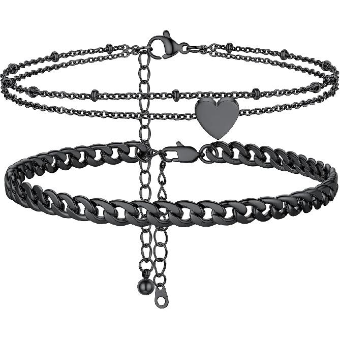 PROSTEEL Alla moda Design Manette/Testo Personalizzato Cavigliera da Donna, Cavigliera in Acciaio Inossidabile 316L, colore Argento/Oro/Nero,Basso