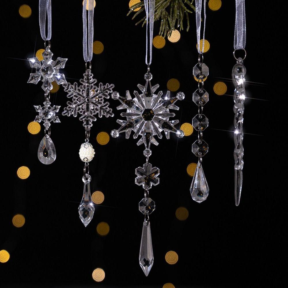 Transparent Christmas Snowflakes Clear Simulation Xmas Tree Ornaments Icicle Pendants  New Year