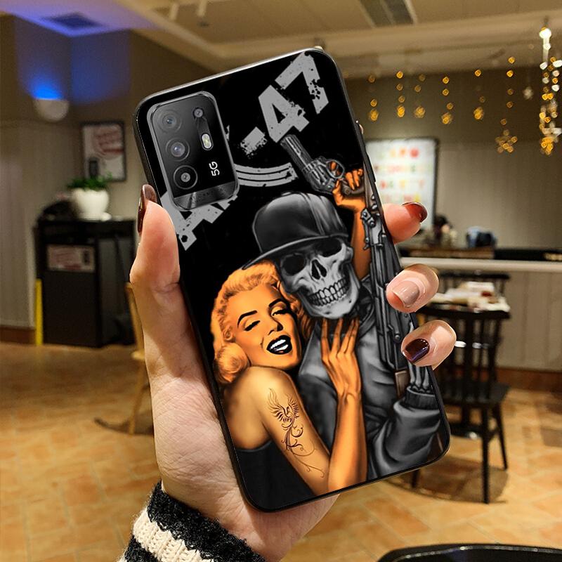 Skeleton Schädel Frau Kuss Tattoo Telefon Fall für OPPO A54 A74 A94 A53S A9 A5 A15 A16 A91 A96 A76 Reno8 8Pro Reno2 Z Abdeckung Coque
