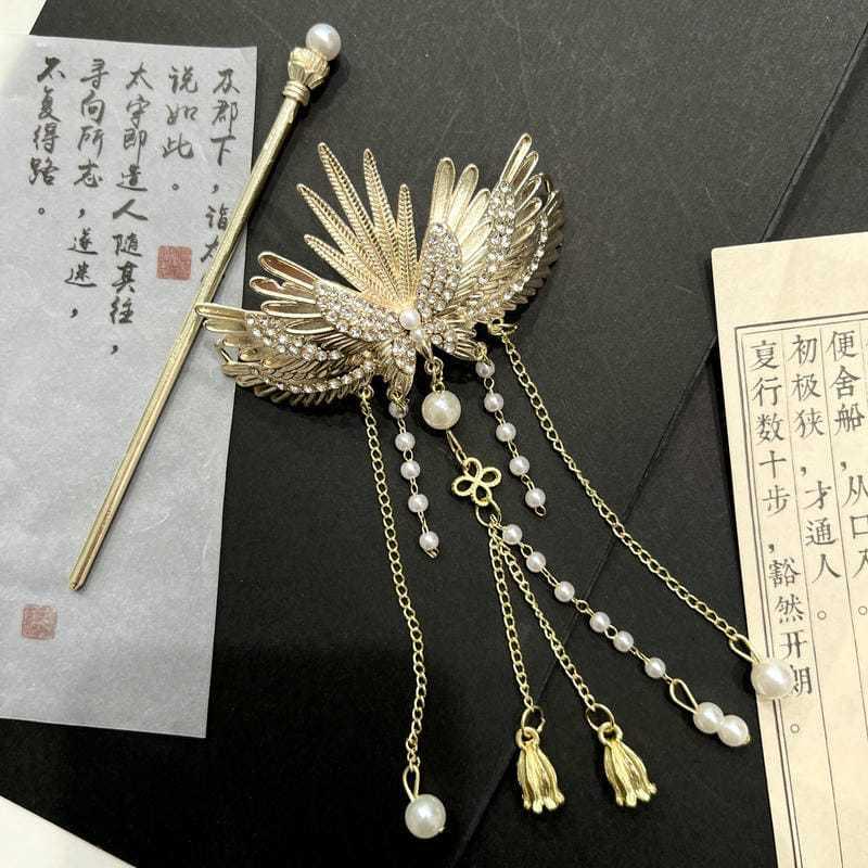 Luxury Chinese Headwear Angel Wing Hairpin Alloy Tassels Hair Sticks Women Daily Hair Clip Sweet Hair Accessories