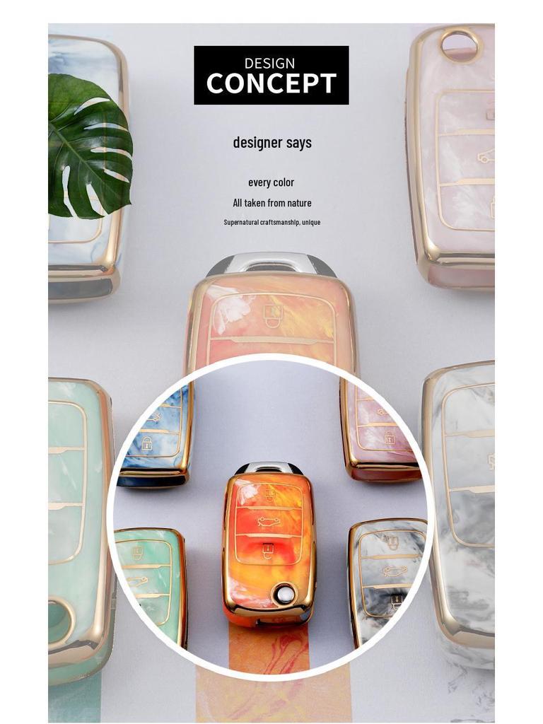 Guochao Changan Autoschlüsselhülle für Damen – Kompatibel mit Yidong, CX70, Oushang CS75, Buckle CS35, Vollständig umschließende, faltbare Schale