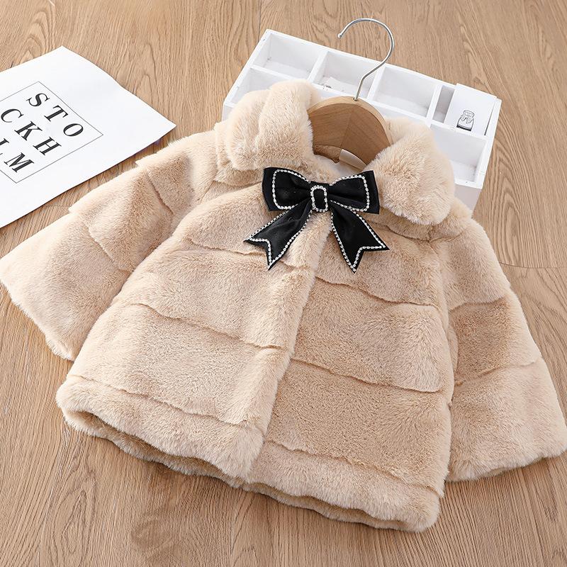 Autumn Winter Warm Faux Fur Coat for Girls Jacket Baby Snowsuit Sweet Christmas Princess Outwear 1-5 Years Kids Clothes