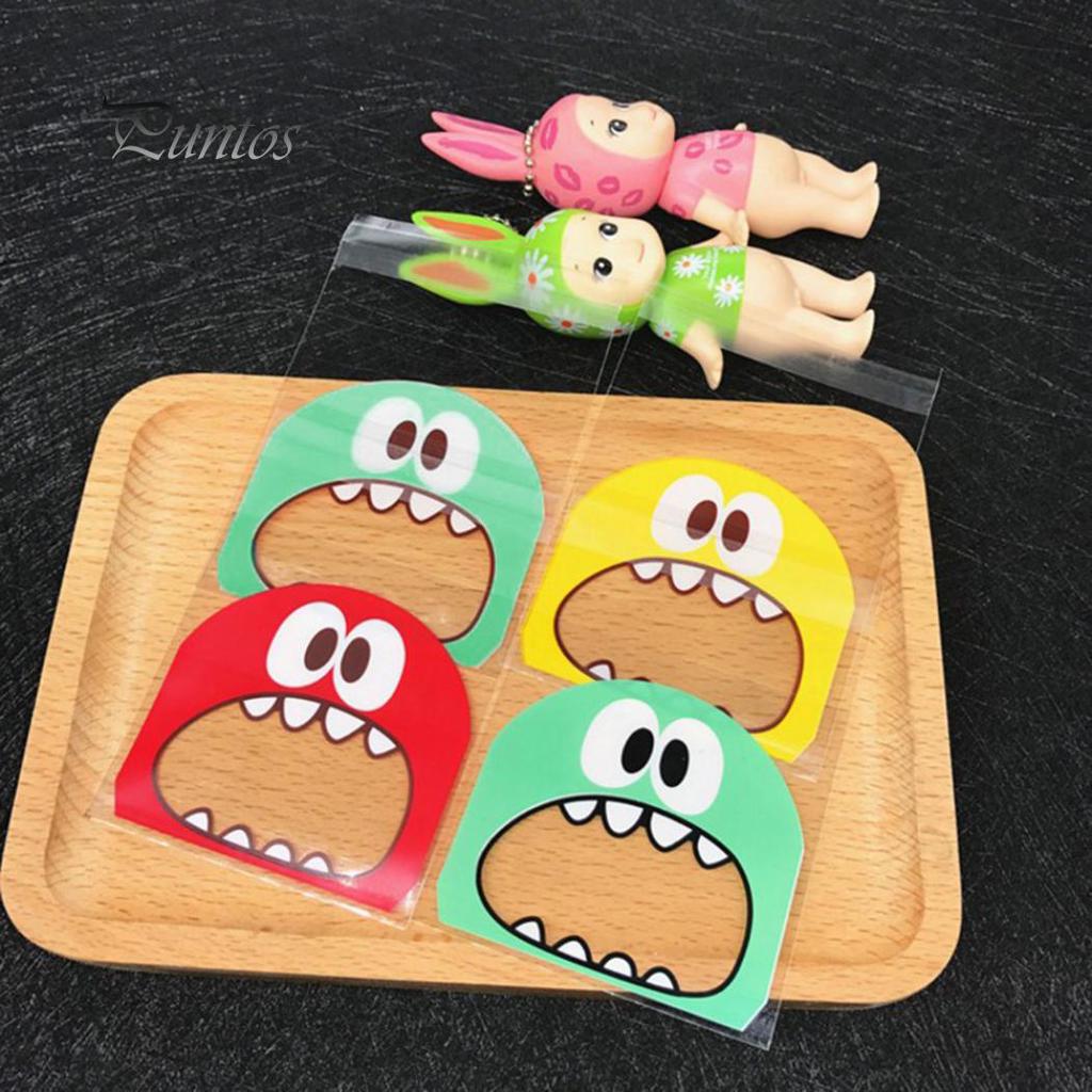 100Pcs Cartoon Print Cookie Candy Biscuit Bags Self-adhesive Gift Bag