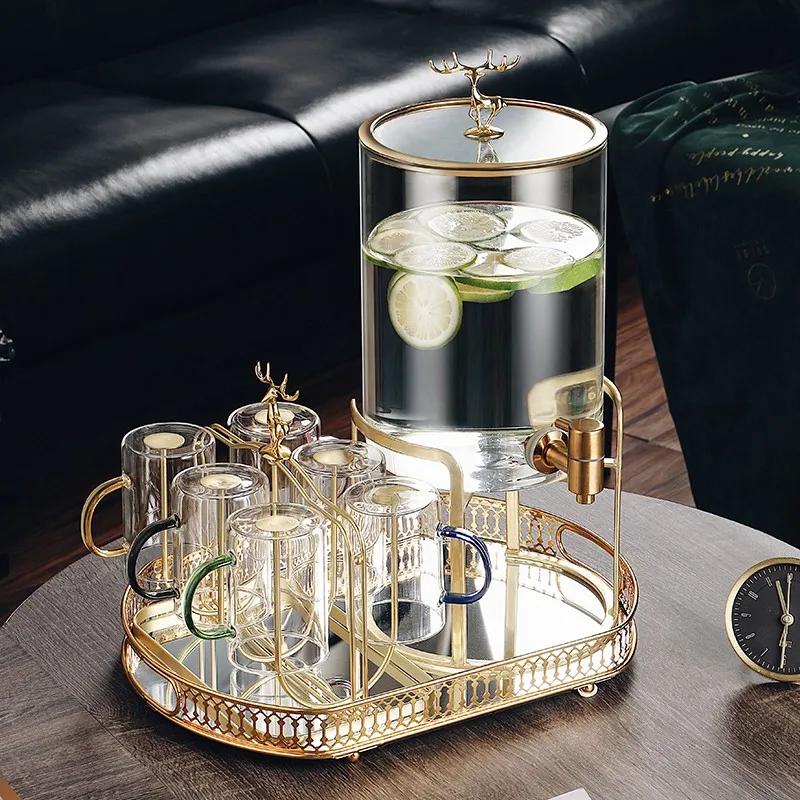 Glass Cold Water Kettle with Faucet Beer Barrel High Temperature Resistant Teapot Modern Domestic Kettle Beverage Bucket