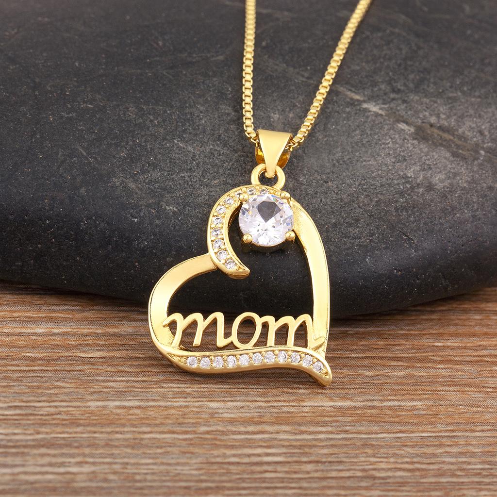 Nidin Hot Sale Heart Shape Mom Letter Charm Pendant Necklace 5 Styles For Women Female Shine Zircon Jewelry Mother's Day Gifts
