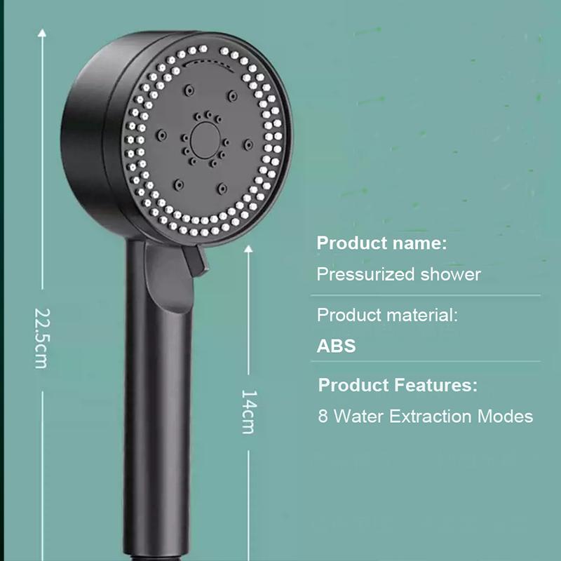 Adjustable Shower Head 8 Modes High-Pressure Water Saving Black Showerhead Handheld Bathroom Massage Showers Nozzle