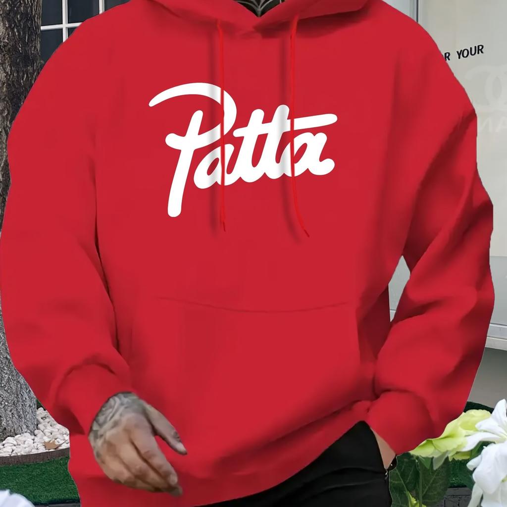 Men's Casual Hooded Sweatshirt with Front _Patta_ Logo Print - Regular Fit All-Season Comfort, for Men 18-40 Years Sweatshirt