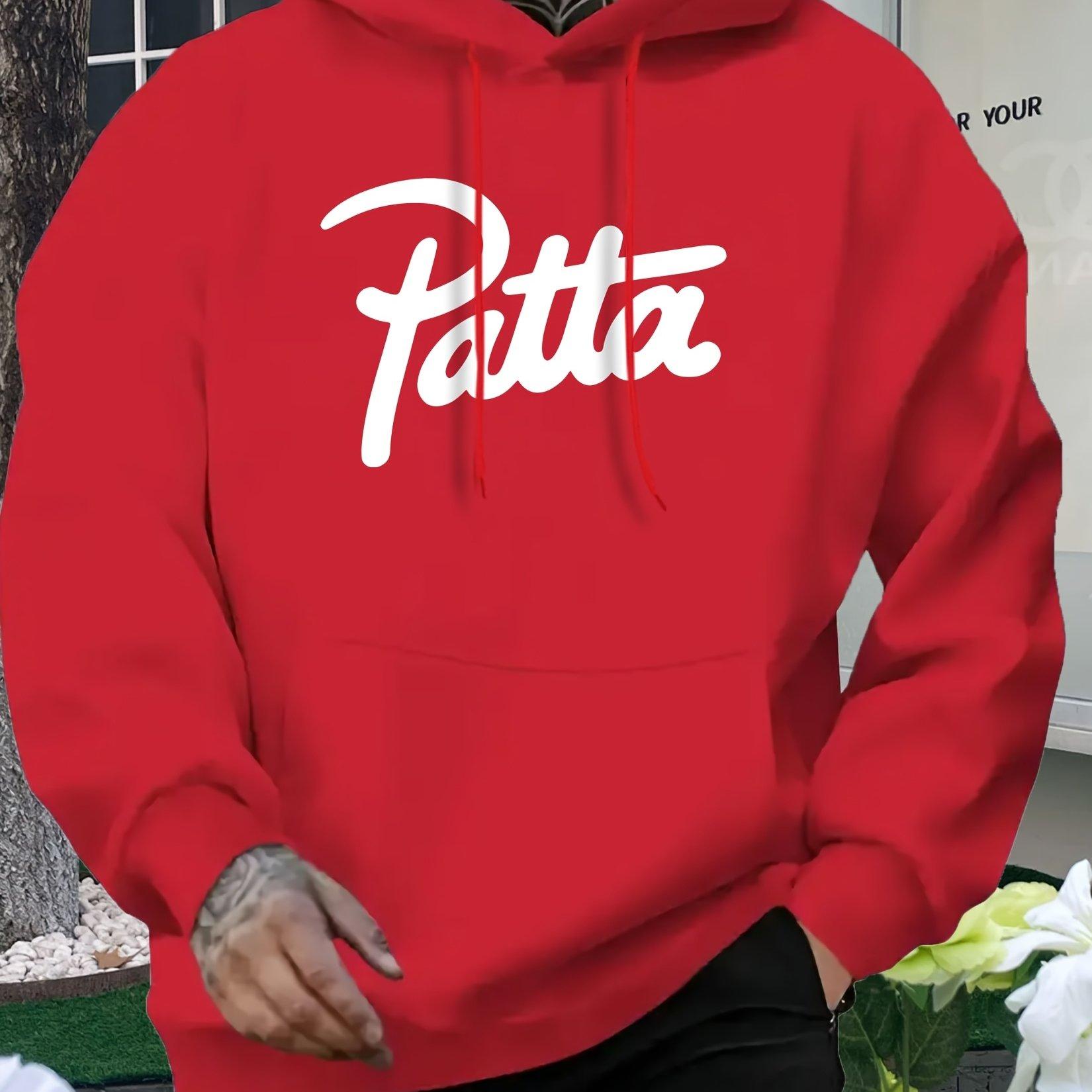 

Men s Casual Hooded Sweatshirt with Front _Patta_ Logo Print - Regular Fit All-Season Comfort, for Men 18-40 Years Sweatshirt 3XL