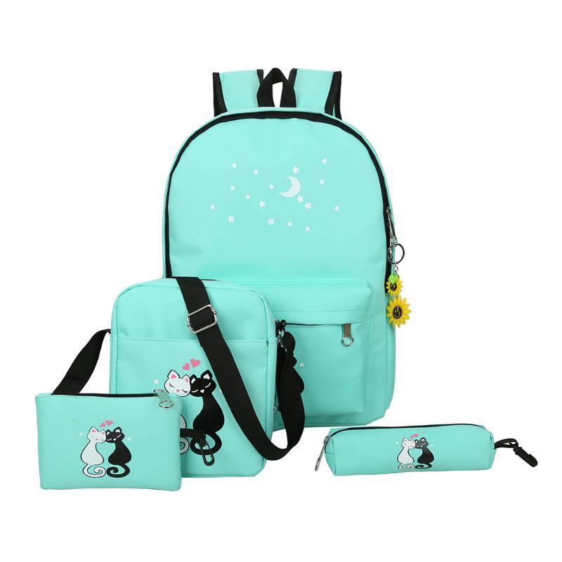 Buy XY Backpack 4pcs cute cat unisex canvas backpack preppy chic school