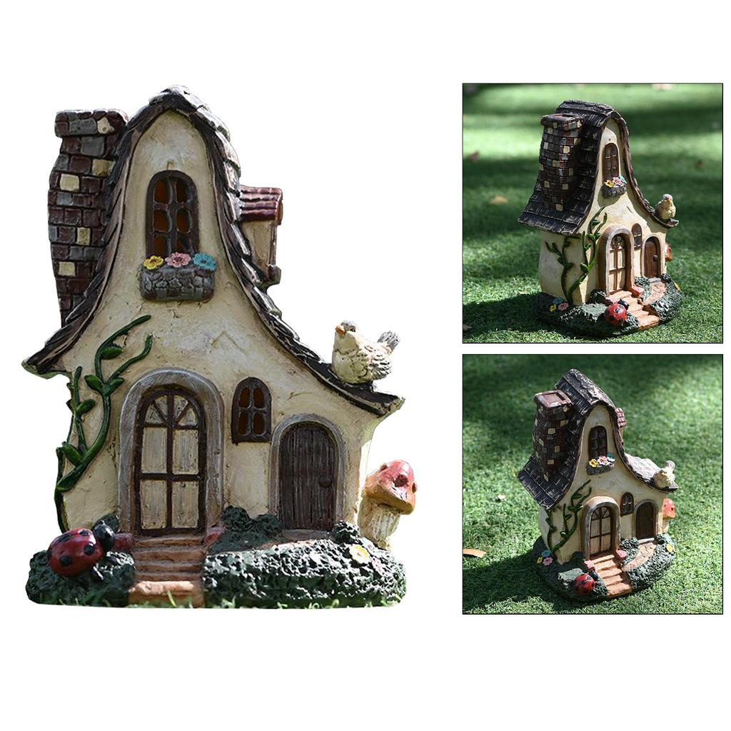 Mystische Wichtel Fee Haus Figur Outdoor Dekoration Garten Haus Statuen, Wasserdicht und Langlebig, für Balkon, Blumenbeet