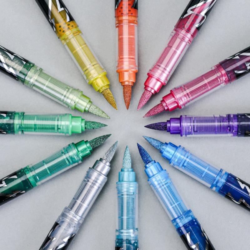 LANGUO 48 Metal Colors Dual/Single Tip Direct Liquild Markers Soft Tip Overlay No Bleed Gel Pens Stationery School Art Supplies
