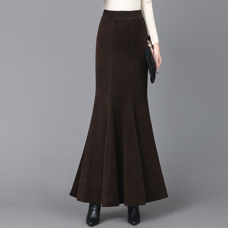 

Елегантна однокрокова спідниця для схуднення для осені та зими, висококласна спідниця з риб’ячим хвостом і довгою спідницею Snow Neil XXXL кавовий