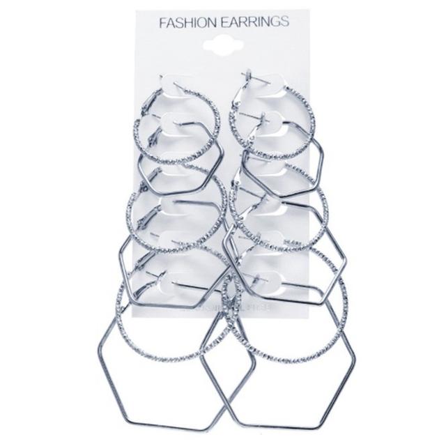 6 Pair Women Large Circle Silver Color Hoop Earrings Gold for Women Round Huggie Creole Earrings Set Vintage Hoops Ear Rings