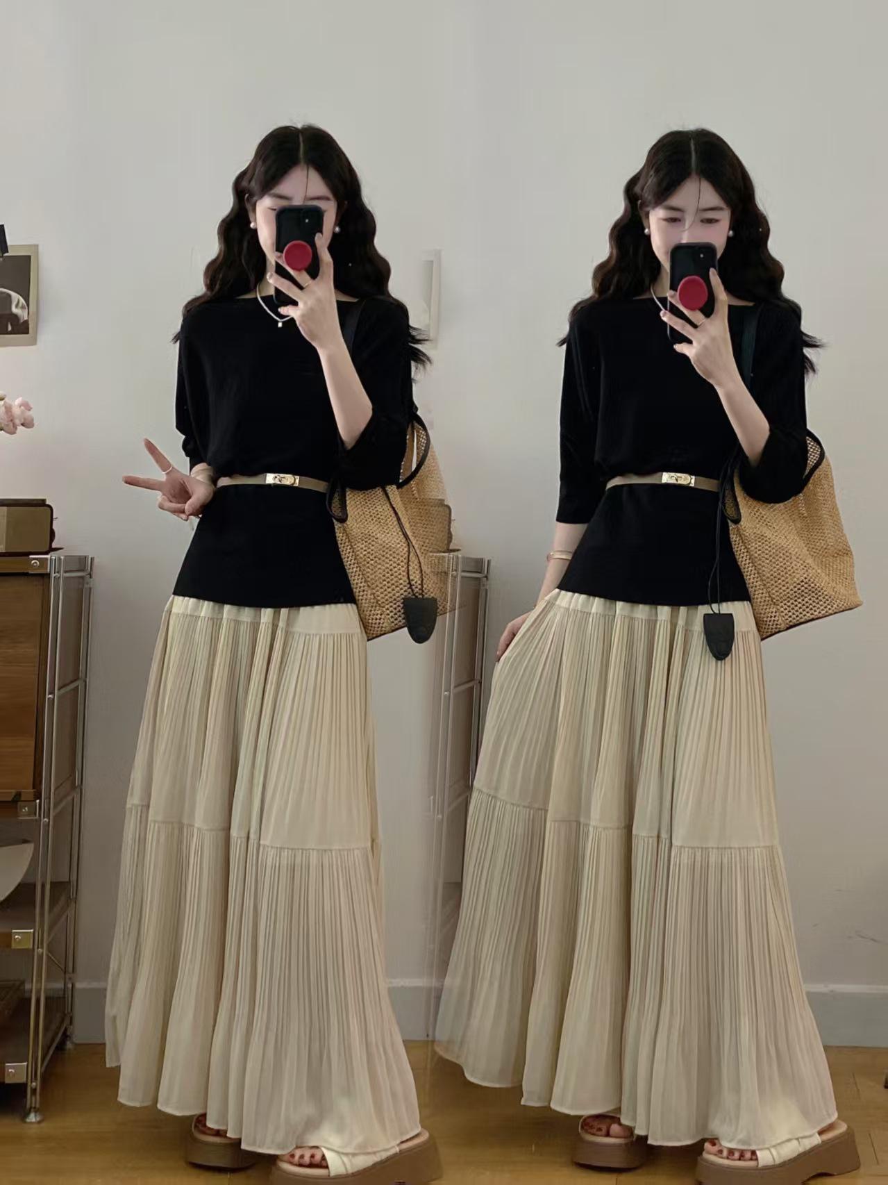 Plus Size Women s Elegant French Style Off-Shoulder Top & Skirt Set M