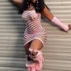 White Women Lingerie Fishnet Mini Dress Mesh Fishnet Bodysuit Lingerie See Through Babydoll Chemise Sleepwear Summer Dress