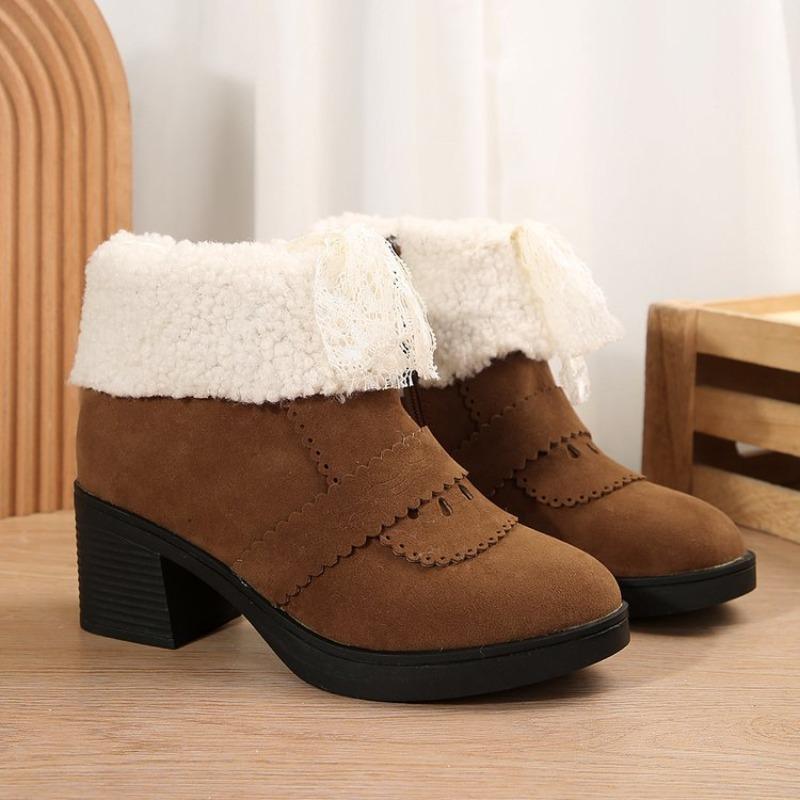 Zahraniční obchod zimní nové boty na vysokém podpatku zateplené sněhule dámské přeshraniční velké velikosti teplé froté krátké boty bavlněné boty dámské