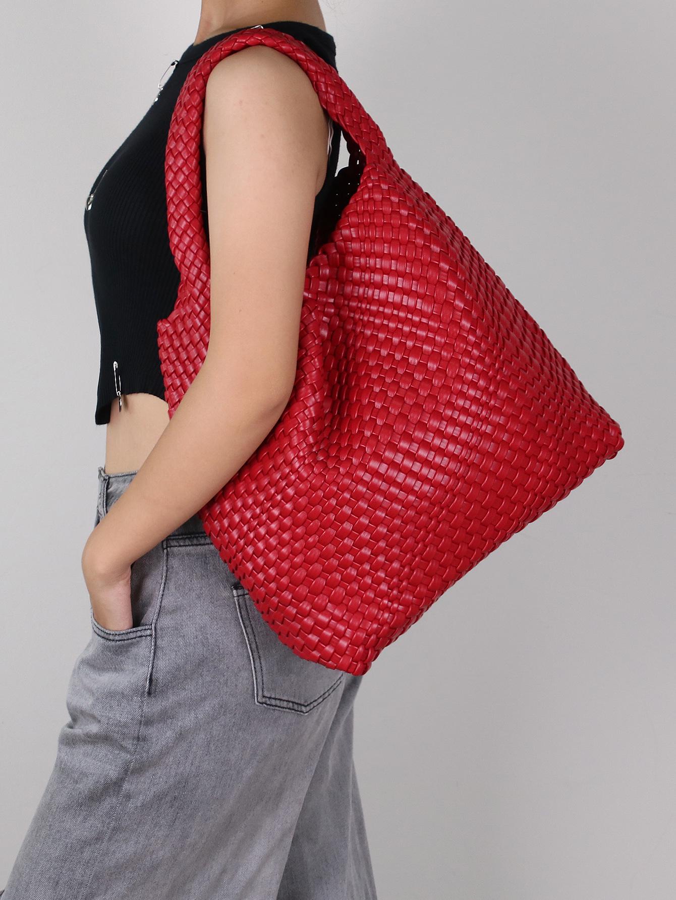 

Легкая плетеная сумка-ведро в европейском и американском стиле - большая вместительная сумка и сумка через плечо для женщин красный