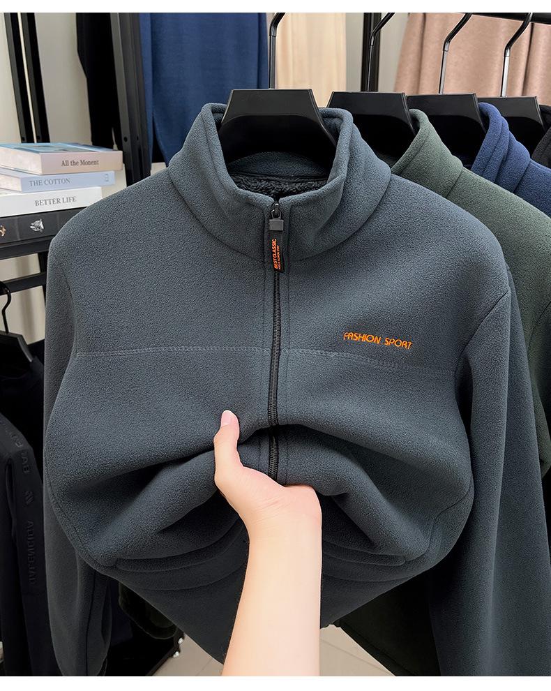 Woodpecker Men's Winter Polar Fleece Stand Collar Hoodie Double-Sided Berber Fleece Shell Jacket