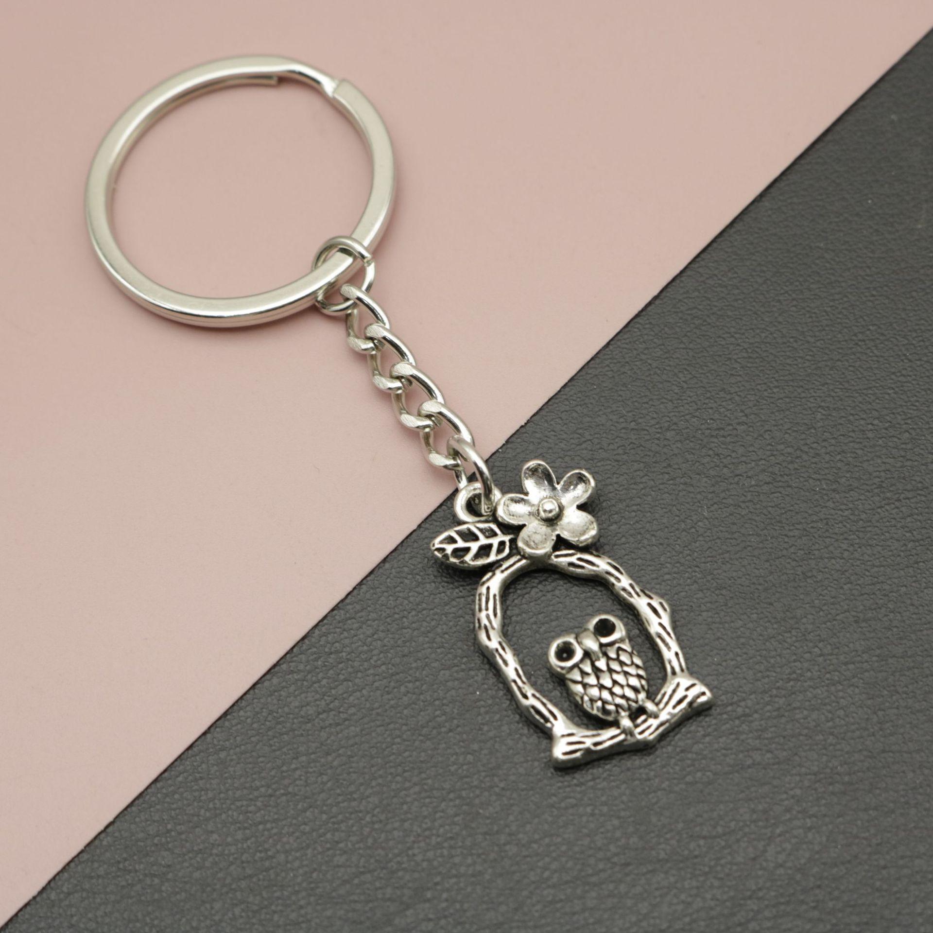 Cute Flower Owl Keychain Pendant серебряный