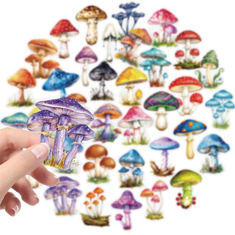 50PCS Cartoon Mushroom Colored PET Sticker Aesthetic Decoration Scrapbooking Stationery DIY Hand Accounting Supplies for Kids