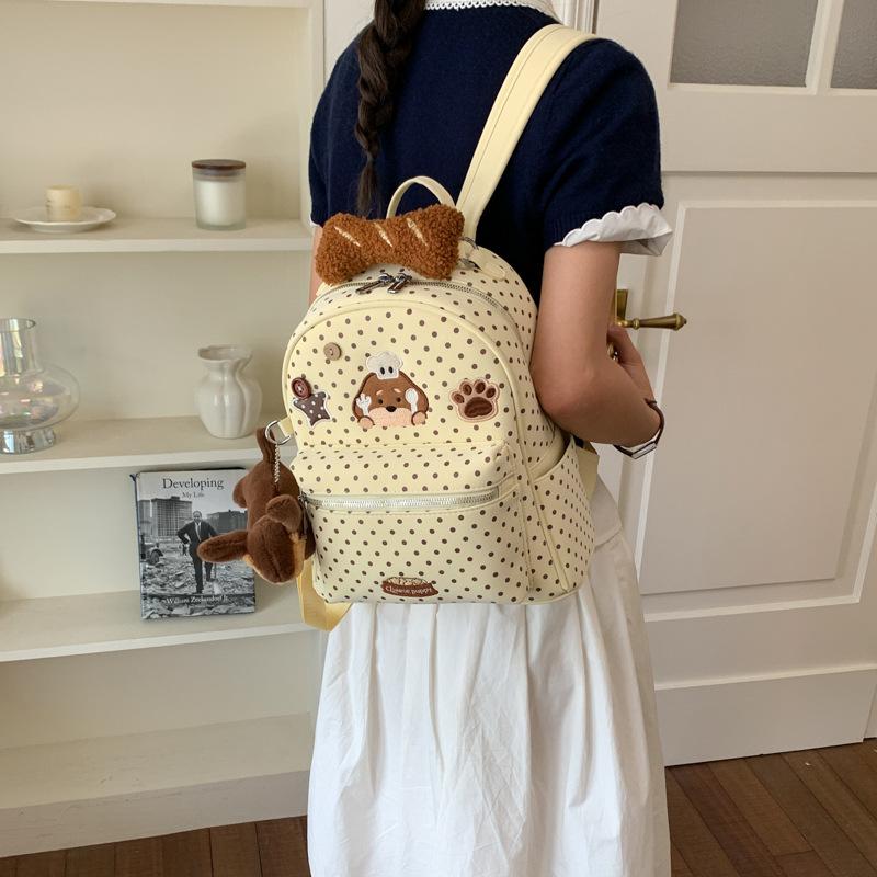 Schoolbag1011 New cartoon chef dog polka dot backpack female cute embroidered student schoolbag large capacity commuter backpack