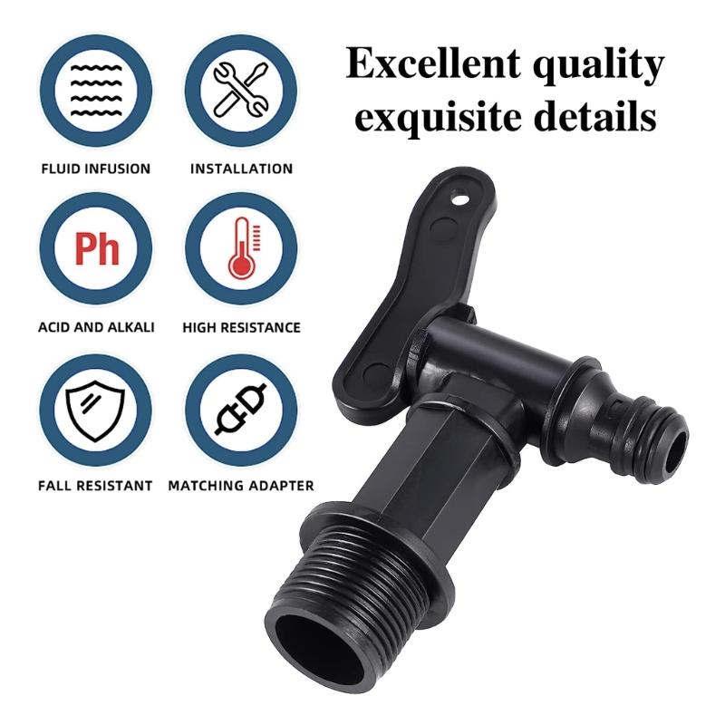 Outlet Taps for Rain Butt 3/4Inch Plastic Replacement Tap with Seal Lock Nut for Rainwater Butt Water Tank Accessories