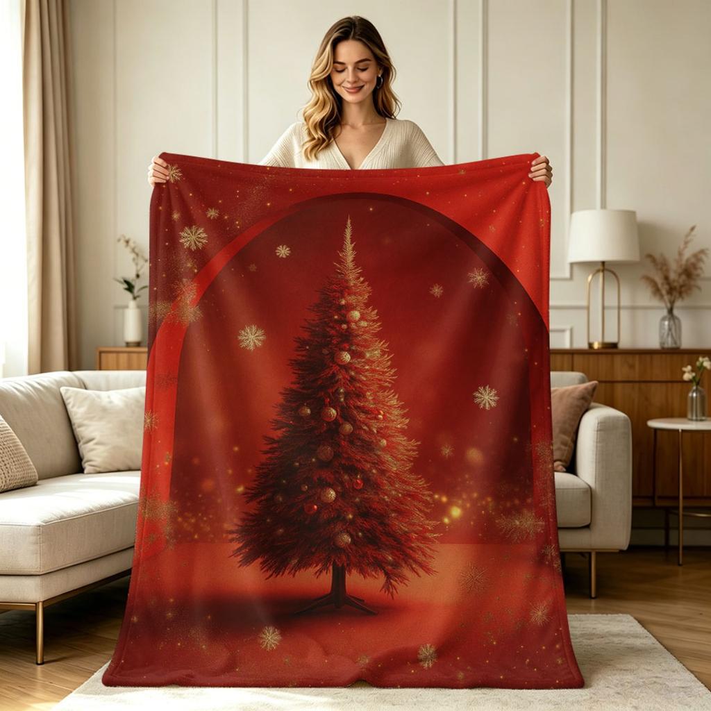 Soft Warm Flannel Blanket with Christmas Tree Snowflake Print for Sofa Couch Bed Office All Season Cozy Throw Blanket