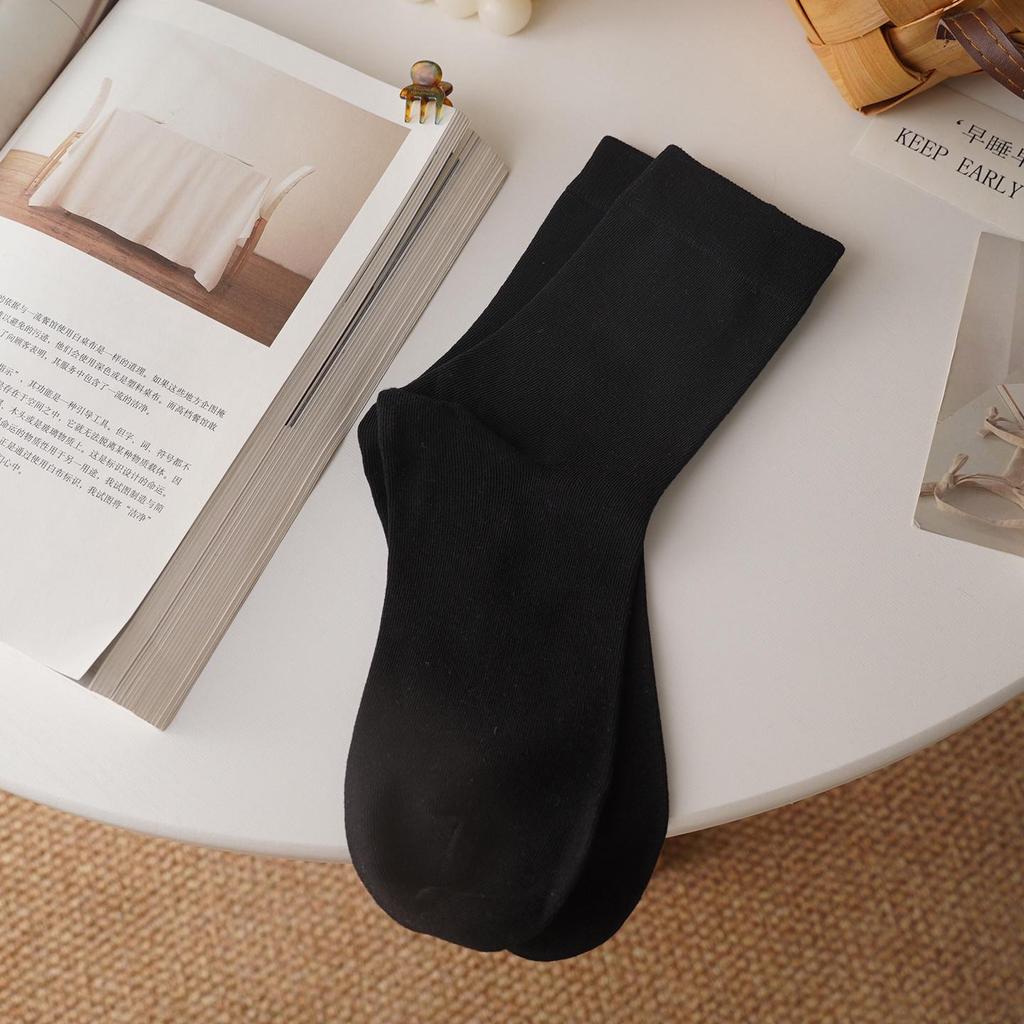 Women's Pure Cotton Breathable Odor-Resistant Mid-Calf Socks - Meilade Versatile All Cotton Loosely Stacked Postpartum Socks.