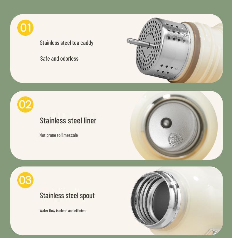 Maternal & Infant 316 Stainless Steel Thermos Pot with Smart Temperature Stewing and Portable Tea Infuser.