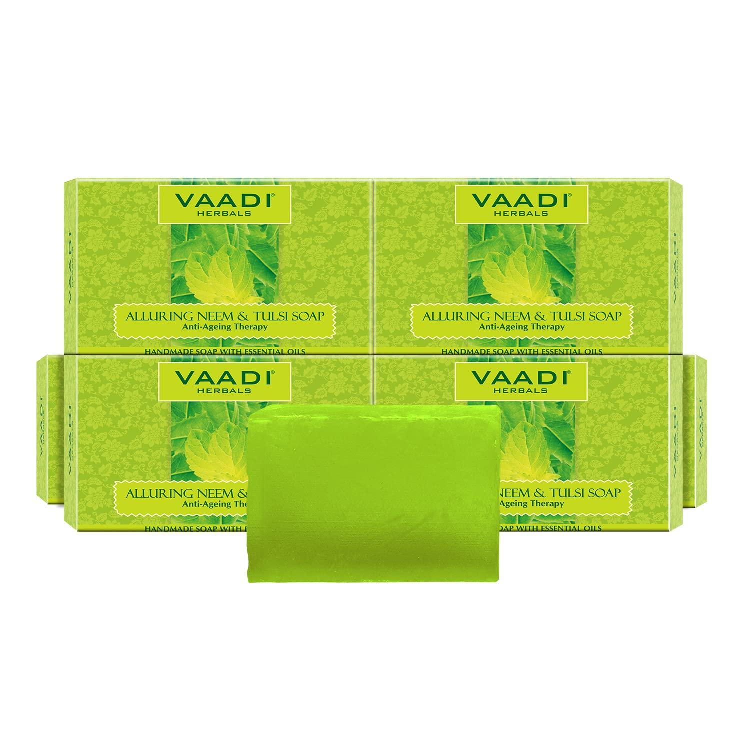 Vaadi Herbals Alluring Neem Tulsi Soap With Vitamin E & Tea Tree Oil Natural Cleansing Bath Bar 75 g X Pack Of 6