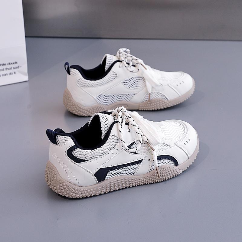 Fashion Pink Girls Mesh Satin Shoelaces Lace Up Sneakers 2025 New Fashion Women Casual Shoes Round Toe Platform Training Shoes
