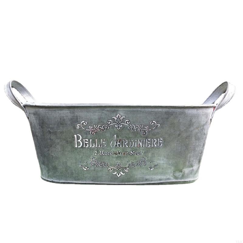 Y5JC Metal Bucket Planter With Double Handles Iron Flower Pot Metal Tray For Storage