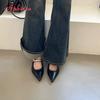 Fashion Aphixta Concise Metal Dec Fashion Summer Shoes Woman Low Heel Women Silver Pointed Toe Slides Sandals Heels Zapatos De Mujer