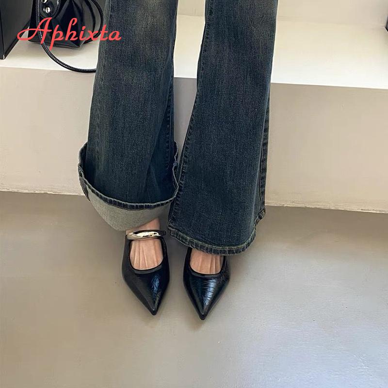 Fashion Aphixta Concise Metal Dec Fashion Summer Shoes Woman Low Heel Women Silver Pointed Toe Slides Sandals Heels Zapatos De Mujer