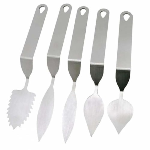 Set of 5 Stainless Steel Palette Knives, Cake Spatulas, Feather Leaf, Chocolate, Mousse, Baking Utensils
