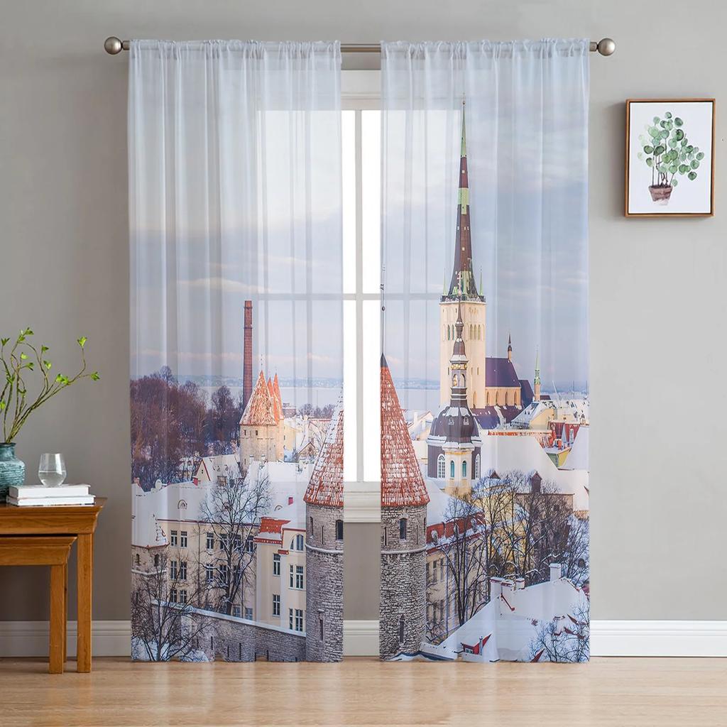 Luxury Fairy Tale Princess Pink Castle Radial Tulle Curtain Bedroom Window Cafe Hotel Decor Living Room Drape Curtains Light Filtering Polyester Area