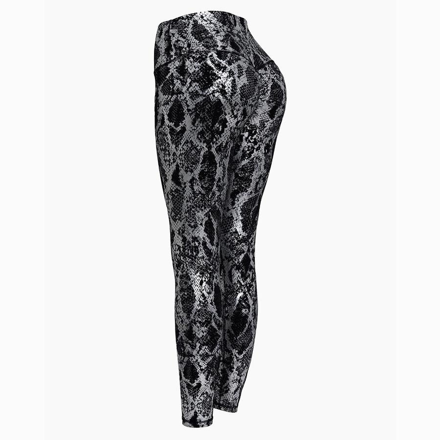Leggings a Vita Alta Compressione con Stampa Serpente Metallizzata e Modellatura Glutei Pesca per Yoga, Fitness e Allenamento