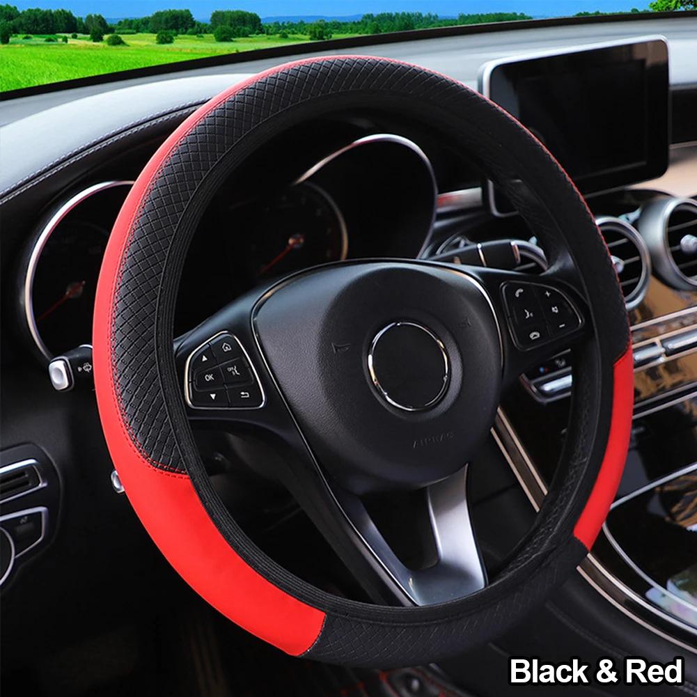 

Чохли на рульове колесо спортивного автомобіля протиковзка шкіра PU 37~38 см Кермо в стилі автомобіля 9 кольорів Автоаксесуари Універсальний