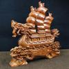 Peach Wood Carved Dragon Boat Ornament for Living Room Decoration