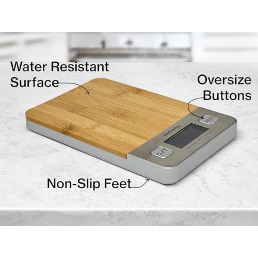 Bamboo Platform Digital Kitchen Scale 11 Pounds Ccity LCD Display Grams and Ounces AAA Battery Included Natural