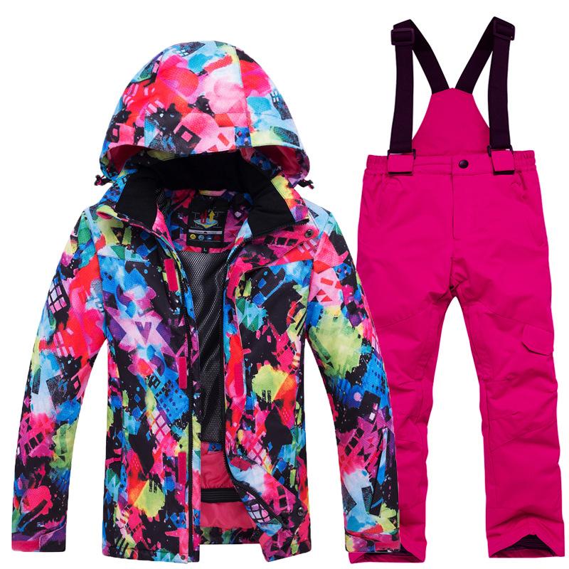 Jungen Mädchen Camouflage Ski Set Winddicht Warm Wasserdicht Outdoor Verdickt Single Board Ski Jacke Hosen