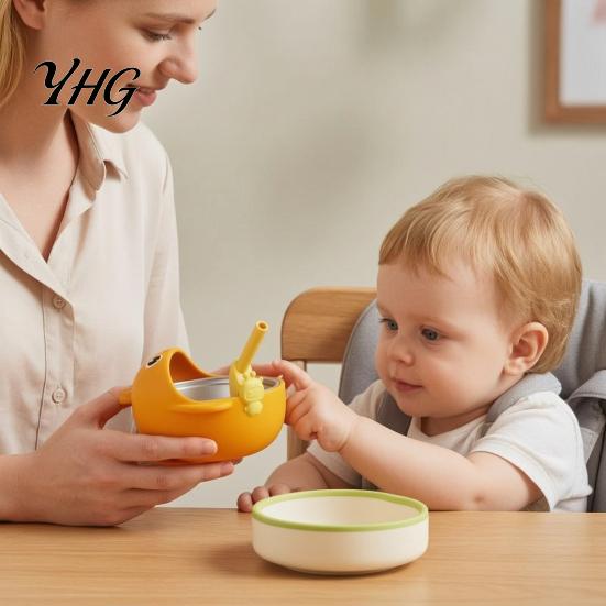 Feeding Essentials for Toddlers Toddler Silicone Straw with Clip, Reusable Drinking Straw, Easy to Spill Proof Bowl Clean Non-Collapsible Tableware