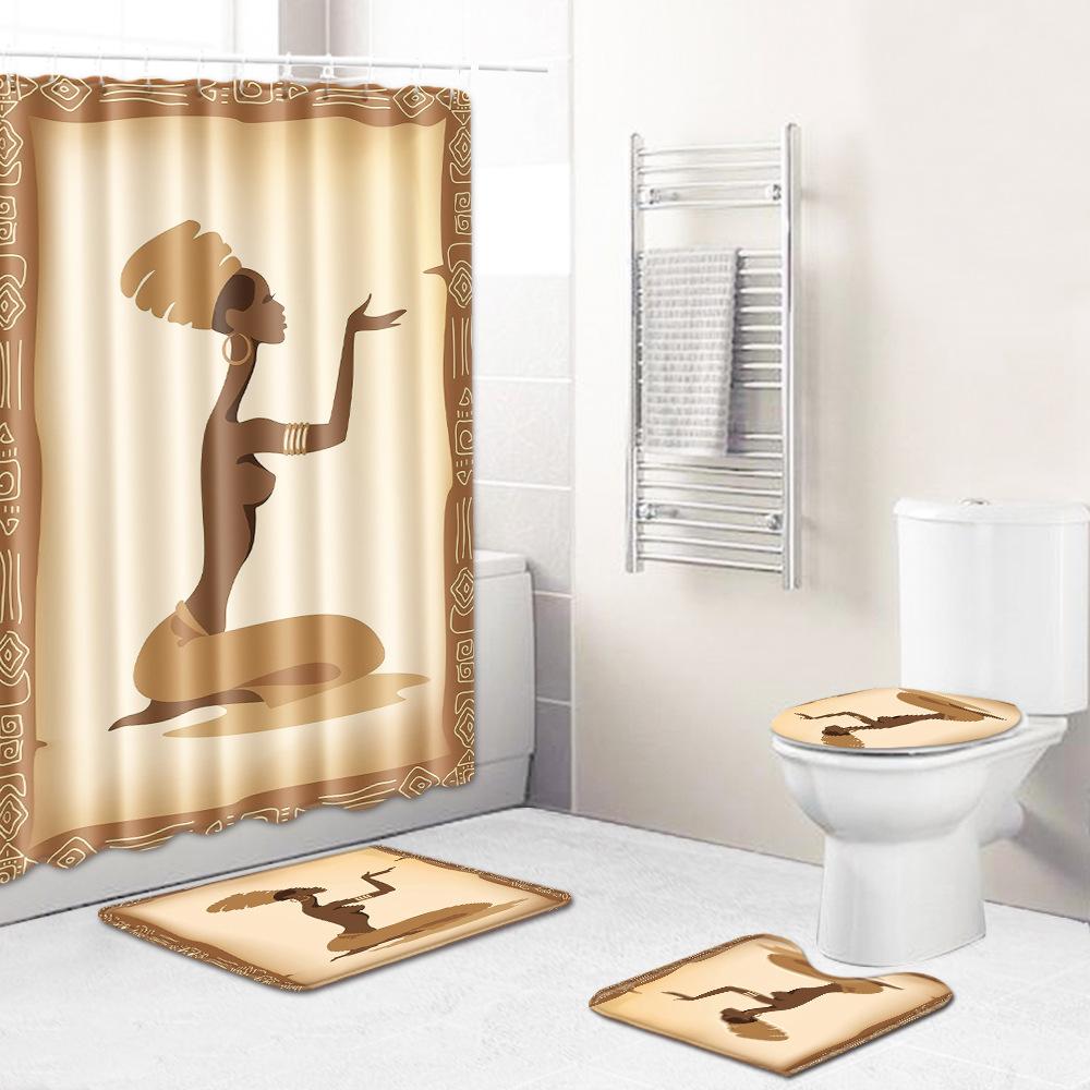 African American Women'S Bathroom Non-Slip Floor Mat, Shower Curtain Combination Carpet, European And American Wind Explosion Female Fixed Zhi