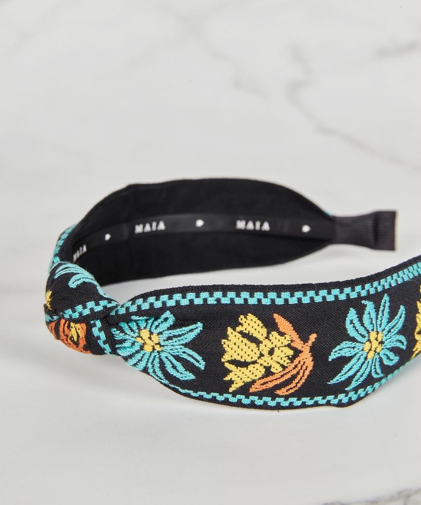 Maia Flower Jacquard Hairband - Knot Type Blue