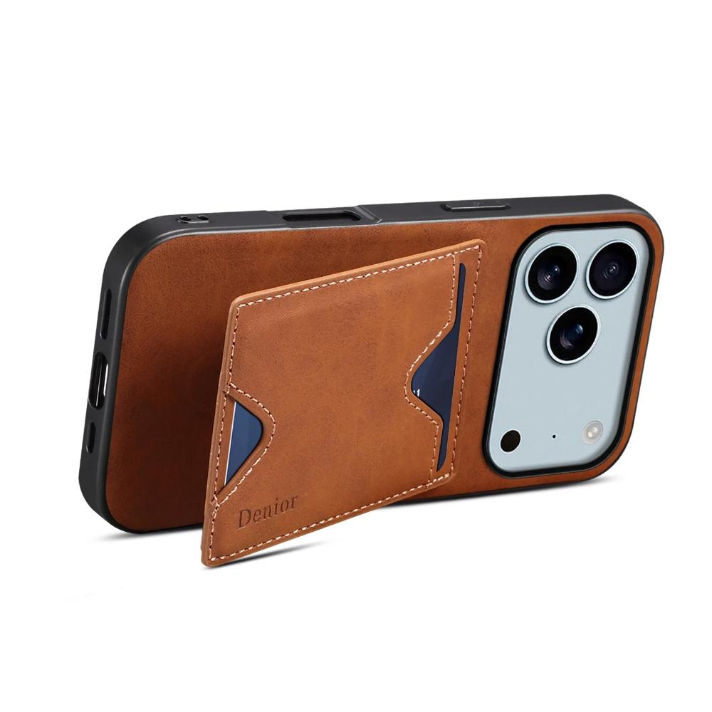 Retro Froste Leather Phone Case for iPhone 17 Pro Max Air 17E 16E 16 Plus 15 14 13 12 Card Slot Invisible Vertical Bracket Cover