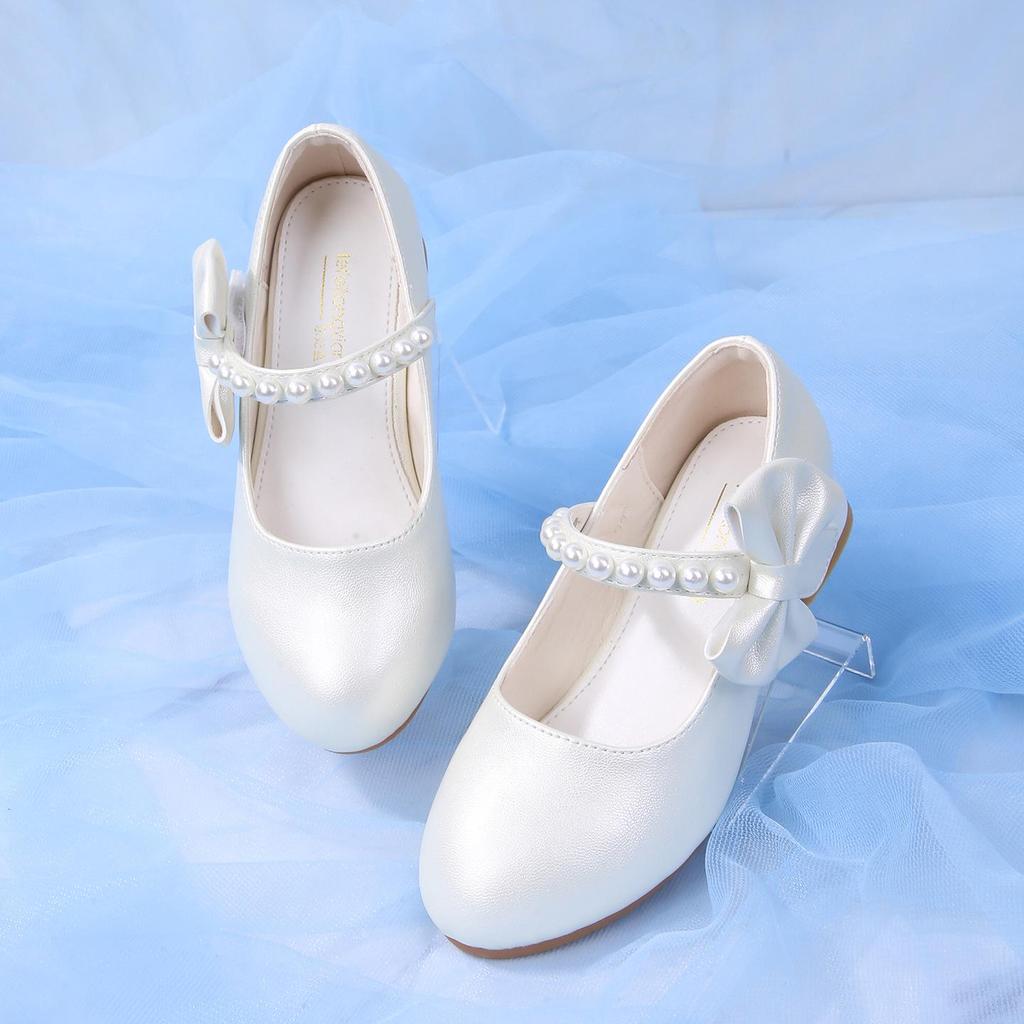 Girls' Soft-Soled Leather Dress Shoes, White Princess Performance Heels
